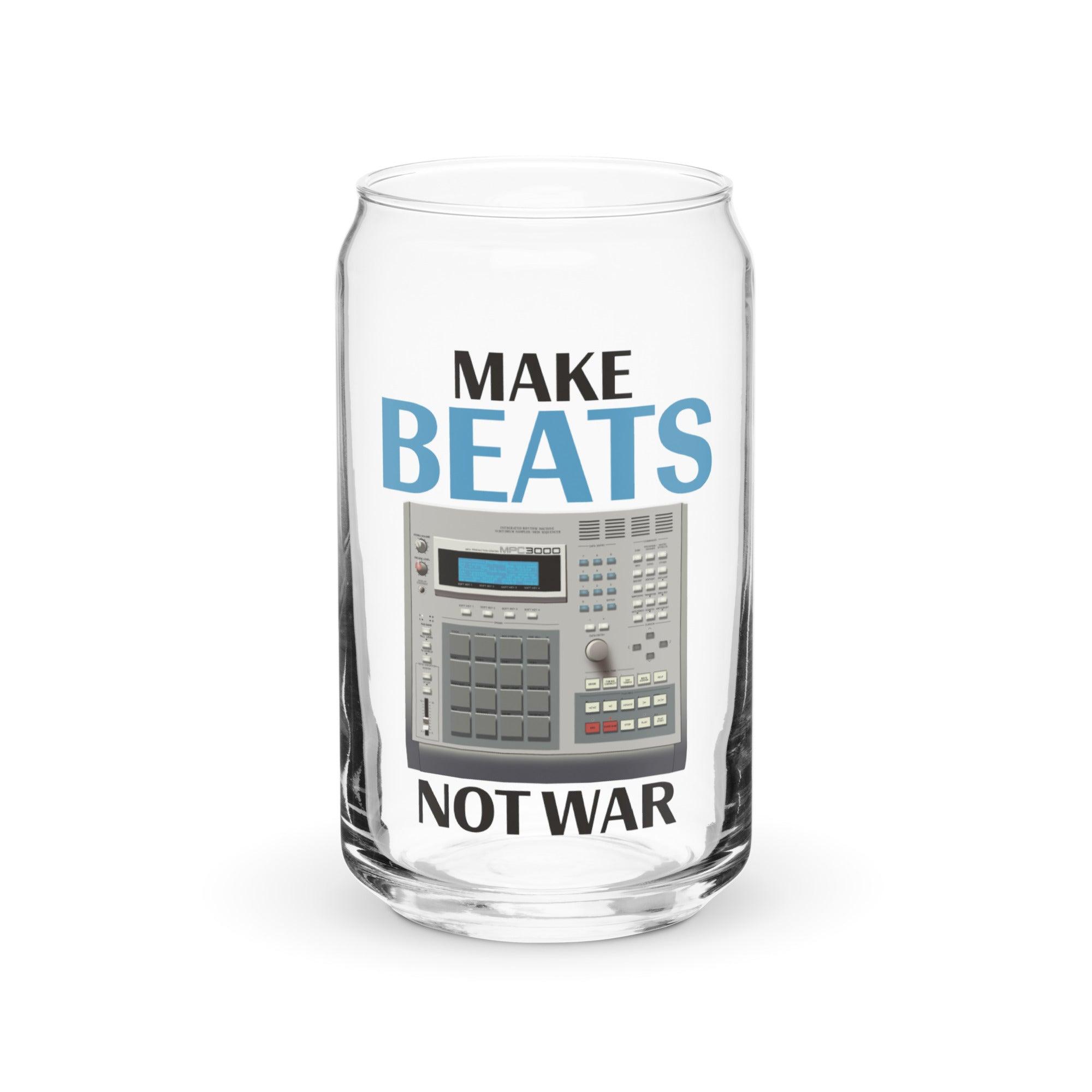 Akai MPC3000 Artist Rendition Drum Machine "Make Beats Not War" Can-Shaped Glass (16 oz.) - Tedeschi Studio, LLC.
