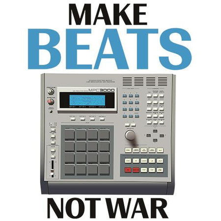 Akai® MPC3000 Inspired | Vintage Drum Machine | "Make Beats Not War" Can-Shaped Glass (16 oz.) - Tedeschi Studio, LLC.