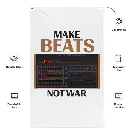 LinnDrum Drum Machine Artist Rendition "Make Beats Not War" Flag (Vertical) - Tedeschi Studio, LLC.