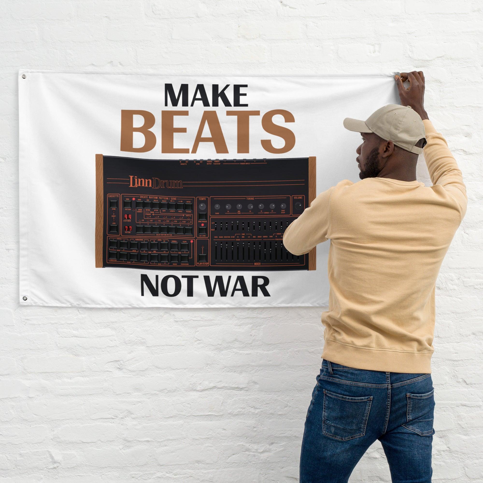 LinnDrum Drum Machine Artist Rendition "Make Beats Not War" Flag (Horizontal) - Tedeschi Studio, LLC.