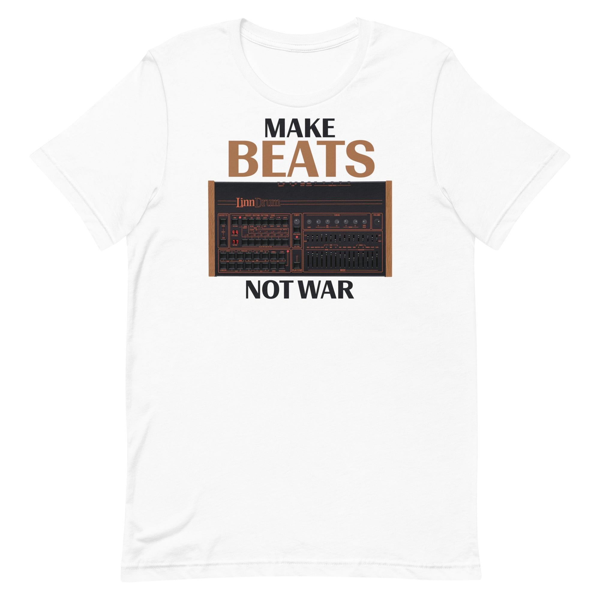 LinnDrum® LM2 Inspired Design | Vintage Drum Machine | "Make Beats Not War" Unisex T-Shirt (XS-5XL) - Tedeschi Studio, LLC.