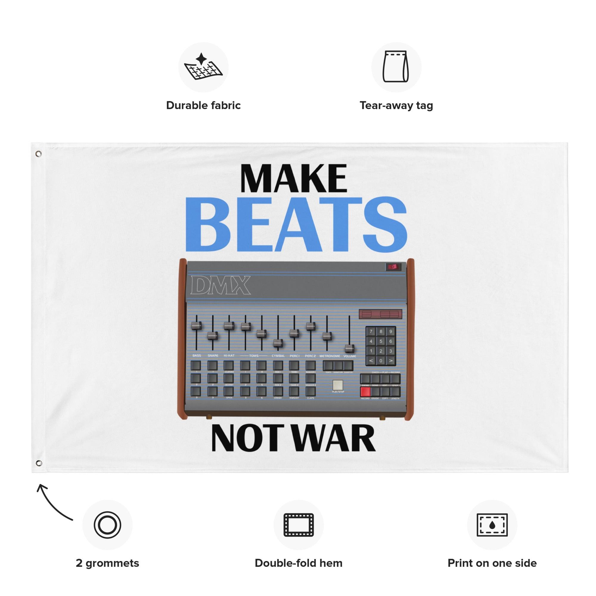 Oberheim DMX Drum Machine Artist Rendition "Make Beats Not War" Flag (Horizontal) - Tedeschi Studio, LLC.