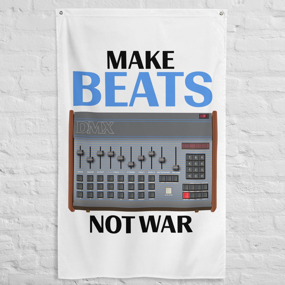 Oberheim DMX Drum Machine Artist Rendition "Make Beats Not War" Flag (Vertical) - Tedeschi Studio, LLC.