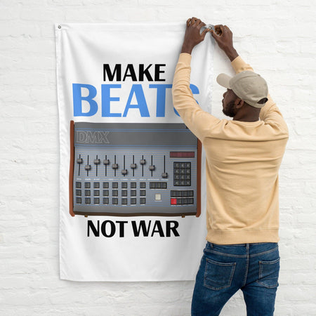 Oberheim DMX Drum Machine Artist Rendition "Make Beats Not War" Flag (Vertical) - Tedeschi Studio, LLC.