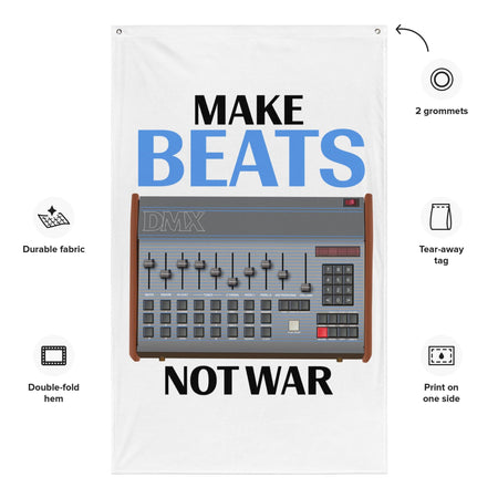 Oberheim DMX Drum Machine Artist Rendition "Make Beats Not War" Flag (Vertical) - Tedeschi Studio, LLC.
