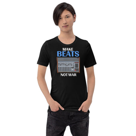 Oberheim® DMX Inspired Design | Vintage Drum Machine | "Make Beats Not War" Unisex T-Shirt (XS-5XL) - Tedeschi Studio, LLC.