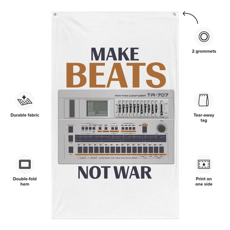 Roland TR-707 Rhythm Composer Artist Rendition | Drum Machine | Make Beats Not War Flag (Vertical) - Tedeschi Studio, LLC.