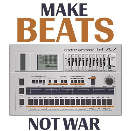 Roland® TR-707 Inspired Design | Vintage Drum Machine | "Make Beats Not War" Flag (34.5"x56" Vertical) - Tedeschi Studio, LLC.