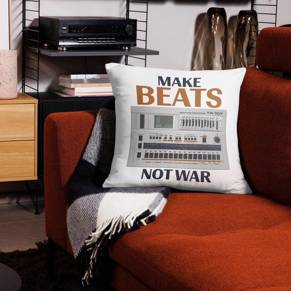 Roland TR-707 Rhythm Composer Artist Rendition | Drum Machine | Make Beats Not War Pillow - Tedeschi Studio, LLC.