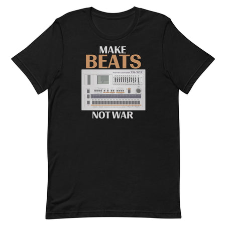 Roland® TR-707 Inspired Design | Vintage Drum Machine | TR707 "Make Beats Not War" Unisex T-Shirt (XS-5XL) - Tedeschi Studio, LLC.