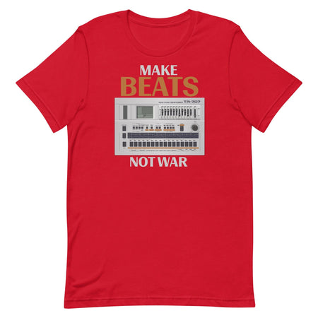 Roland® TR-707 Inspired Design | Vintage Drum Machine | TR707 "Make Beats Not War" Unisex T-Shirt (XS-5XL) - Tedeschi Studio, LLC.