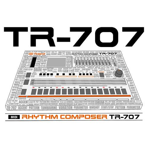 Roland® TR-707 Inspired Design | Vintage Drum Machine | TR707 Rhythm Composer Word Cloud Mug w/Color Inside (11oz.-15oz.) - Tedeschi Studio, LLC.