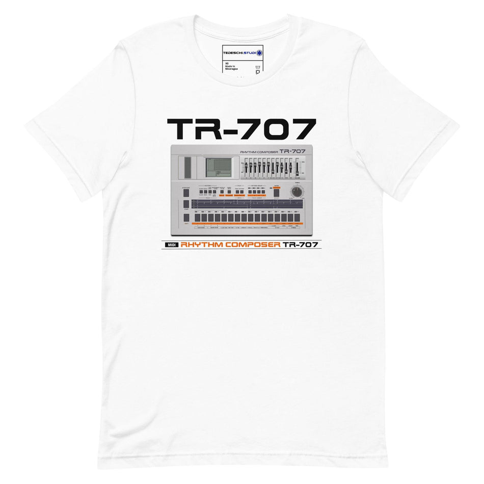 Roland® TR-707 Rhythm Composer Artist Rendition | Drum Machine | Unisex T-shirt - Tedeschi Studio, LLC.