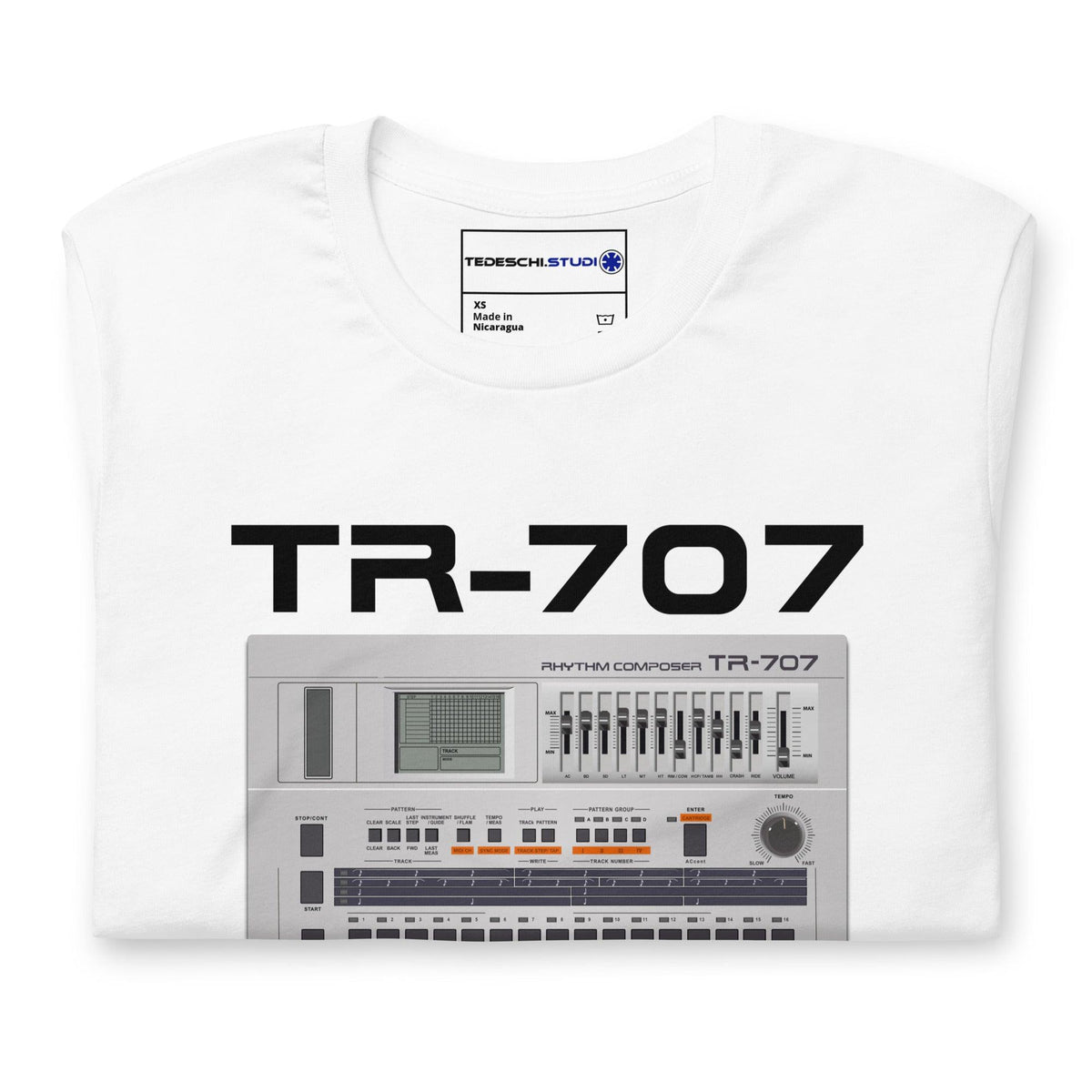 Roland® TR-707 Rhythm Composer Artist Rendition | Drum Machine | Unisex T-shirt - Tedeschi Studio, LLC.