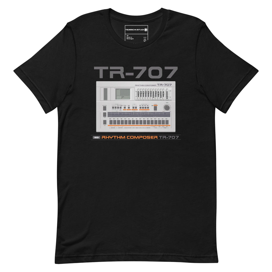 Roland® TR-707 Inspired Design | Vintage Drum Machine | TR707 Unisex T-shirt (XS-5XL) - Tedeschi Studio, LLC.