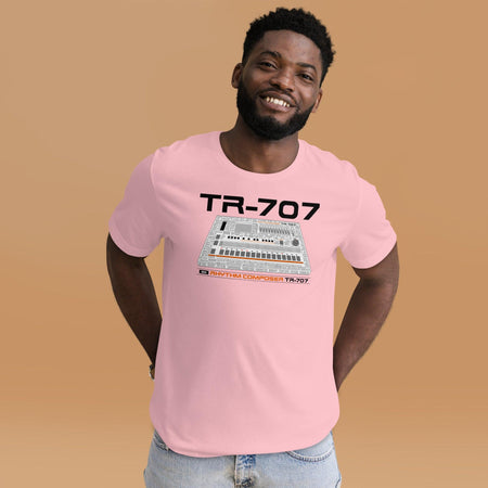 Roland® TR-707 Inspired Design | Vintage Drum Machine | TR707 Word Cloud Unisex T-Shirt (XS-5XL) - Tedeschi Studio, LLC.