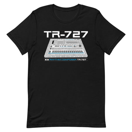 Roland® TR-727 Inspired Design | Vintage Drum Machine | TR727 Word Cloud Unisex T-Shirt (XS-5XL) - Tedeschi Studio, LLC.