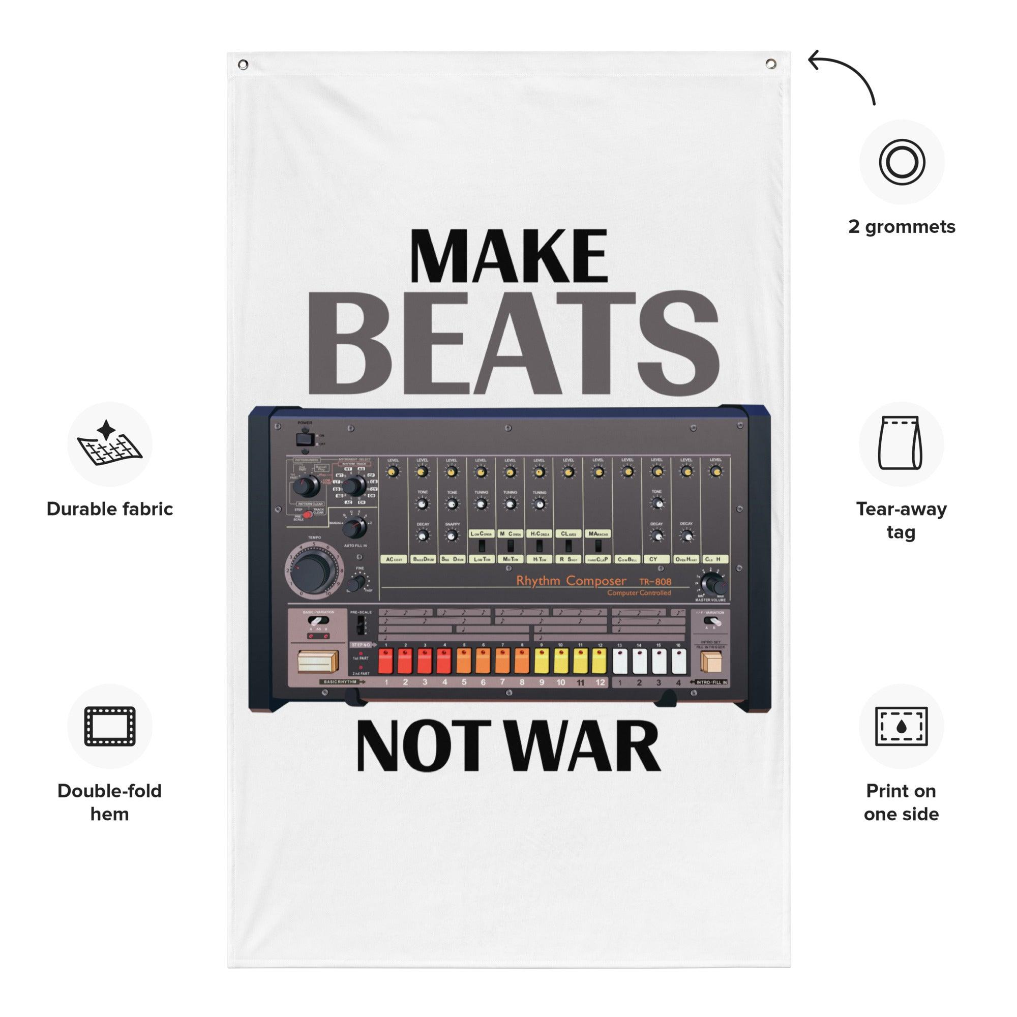 Roland TR-808 Rhythm Composer Artist Rendition | Drum Machine | Make Beats Not War Flag (Vertical) - Tedeschi Studio, LLC.