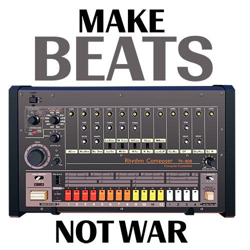 Roland® TR-808 Inspired Design | Vintage Drum Machine | "Make Beats Not War" Flag (34.5"x56" Vertical) - Tedeschi Studio, LLC.