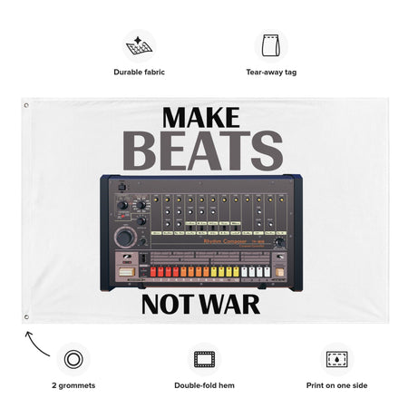Roland TR-808 Rhythm Composer Artist Rendition | Drum Machine | Make Beats Not War Flag (Horizontal) - Tedeschi Studio, LLC.