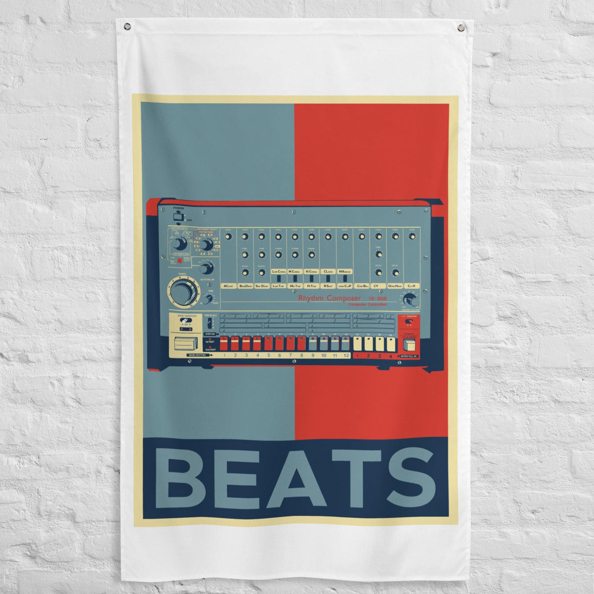 Roland TR-808 Rhythm Composer Artist Rendition Obama Hope Style "Beats" Flag [Vertical] - Tedeschi Studio, LLC.