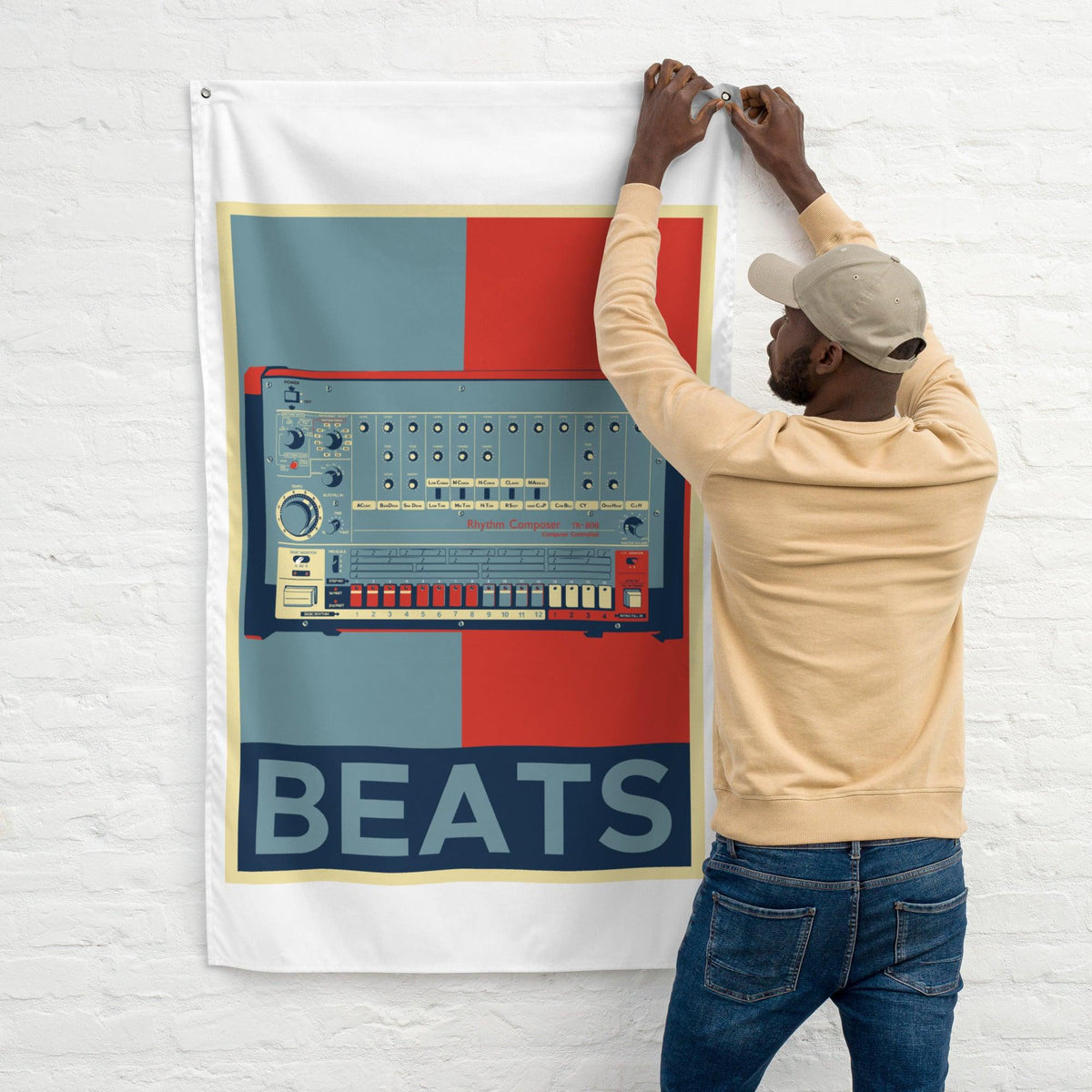 Roland TR-808 Rhythm Composer Artist Rendition Obama Hope Style "Beats" Flag [Vertical] - Tedeschi Studio, LLC.