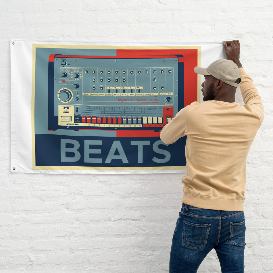 Roland TR-808 Rhythm Composer Artist Rendition Obama Hope Style "Beats" Flag [Horizontal] - Tedeschi Studio, LLC.