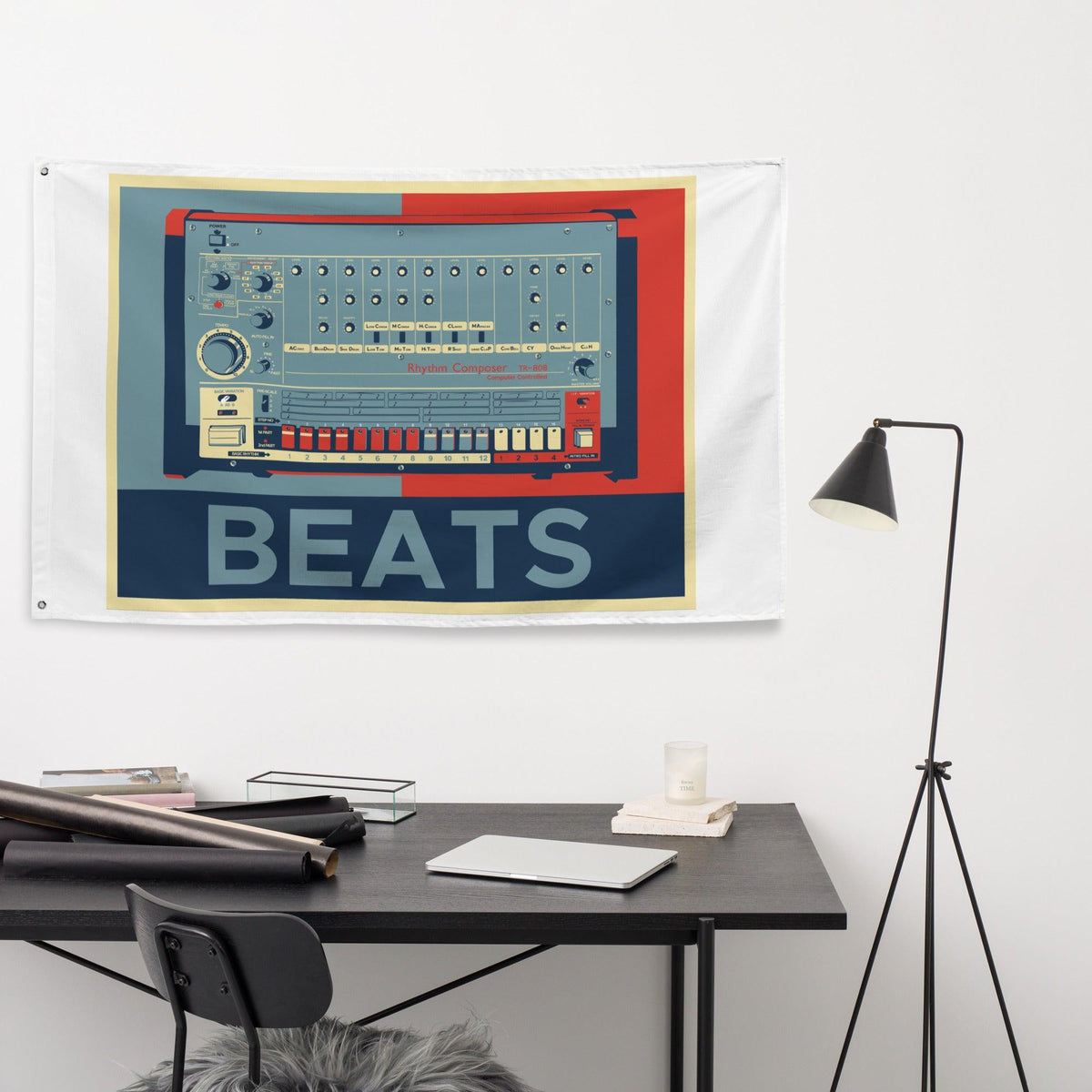 Roland TR-808 Rhythm Composer Artist Rendition Obama Hope Style "Beats" Flag [Horizontal] - Tedeschi Studio, LLC.