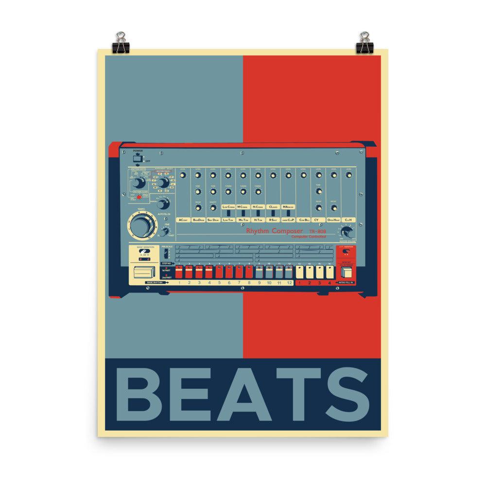 Roland TR-808 Rhythm Composer Artist Rendition Obama Hope Style "Beats" Poster [Vertical] - Tedeschi Studio, LLC.