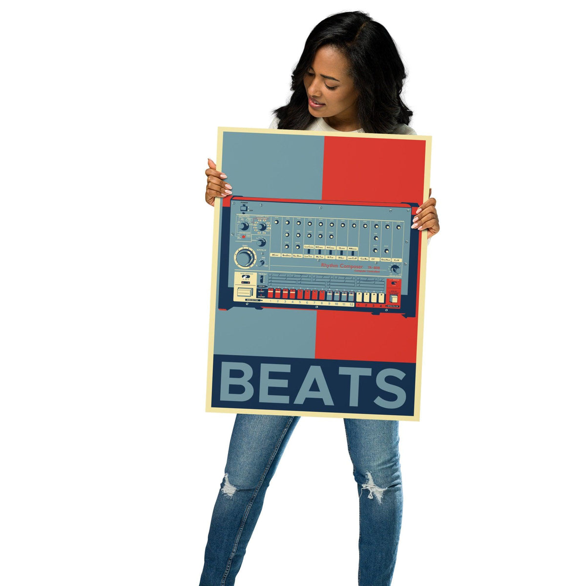 Roland TR-808 Rhythm Composer Artist Rendition Obama Hope Style "Beats" Poster [Vertical] - Tedeschi Studio, LLC.