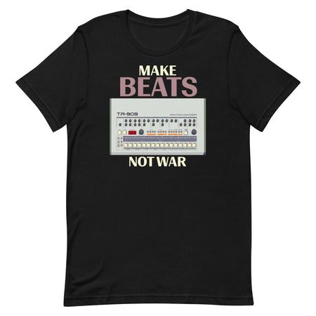 Roland TR-909 Rhythm Composer Artist Rendition | Vintage Drum Machine | TR909 "Make Beats Not War" Unisex T-Shirt (XS-5XL) - Tedeschi Studio, LLC.