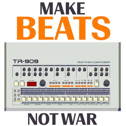 Roland TR-909 Rhythm Composer Artist Rendition | Vintage Drum Machine | TR909 "Make Beats Not War" Unisex T-Shirt (XS-5XL) - Tedeschi Studio, LLC.