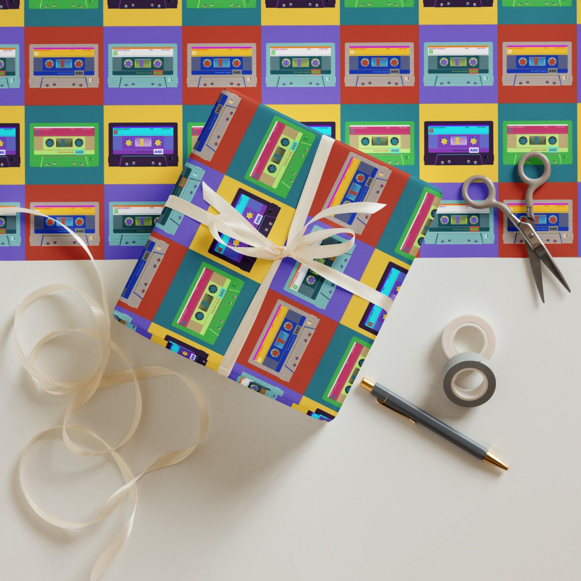 Vintage Cassette Tape | Andy Warhol Style Pop Art Wrapping Paper Sheets (3 rolls) - Tedeschi Studio, LLC.