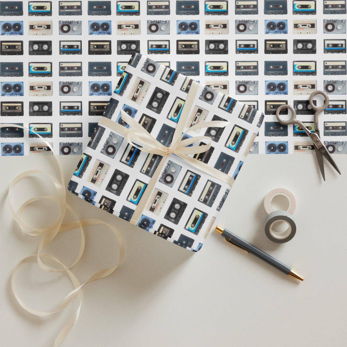 Vintage Cassette Tapes Wrapping Paper Sheets (3 rolls) - Tedeschi Studio, LLC.