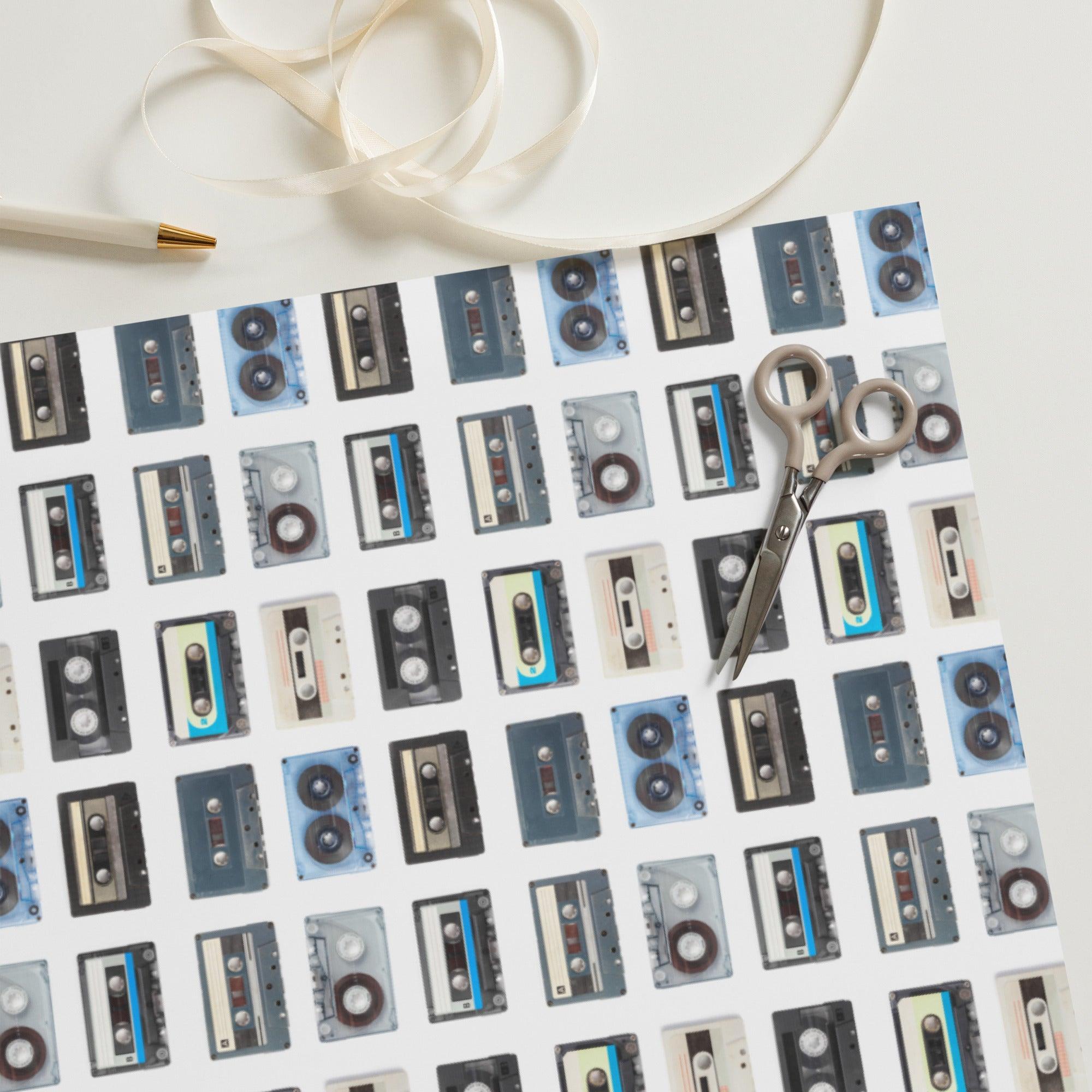 Vintage Cassette Tapes Wrapping Paper Sheets (3 rolls) - Tedeschi Studio, LLC.