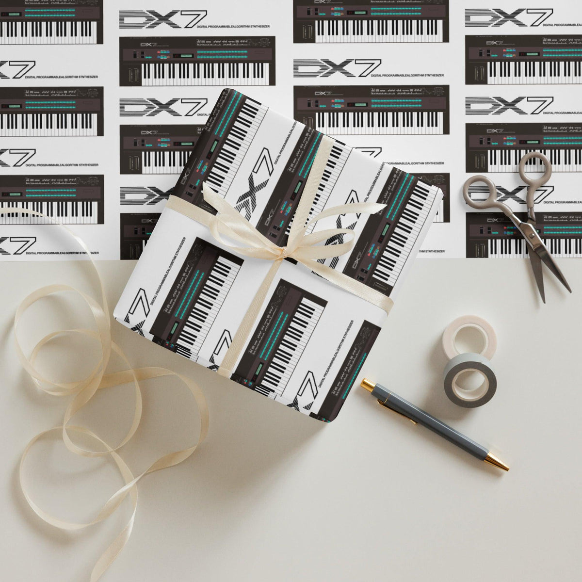 Yamaha® DX-7 Inspired Design | Vintage Keyboard | DX7 Wrapping Paper Sheets (3 rolls) - Tedeschi Studio, LLC.